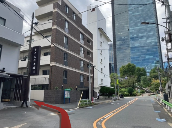 私道に入る前の道路（檜町公園・六本木方面）